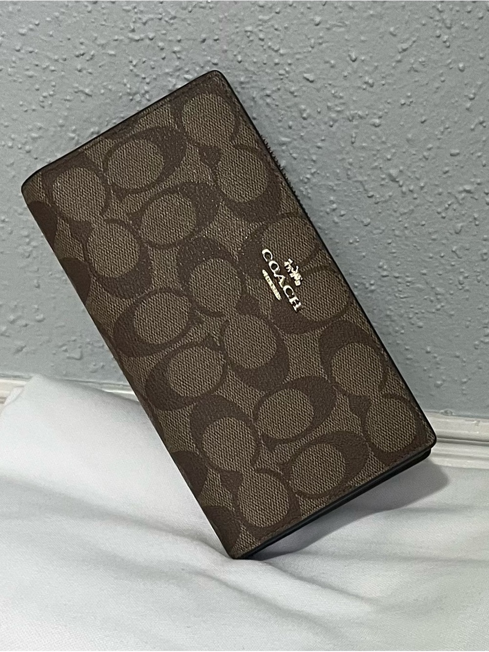Coach Brown Signature Continental Wallet with Gold Logo